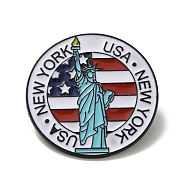 Enamel Pins, Black Alloy Brooches for Backpack Clothes, Flat Round , Statue of Liberty, 35x1.5mm(JEWB-H021-04EB-02)