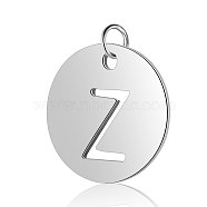 304 Stainless Steel Charms, Flat Round with Letter, Stainless Steel Color, Letter.Z, 12x1mm, Hole: 2.5mm(STAS-S105-T514S-Z)