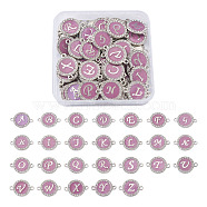 26 Letters Alloy Enamel Links Connectors, with Crystal Rhinestones, Flat Round with Letter, Letter A~Z, 22x16x2mm, Hole: 1.8mm, 26 Letters, 2pcs/letter, 52pcs/box(ENAM-TA0002-19A)