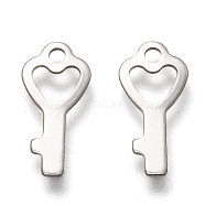 201 Stainless Steel Charms, Laser Cut, Key, Stainless Steel Color, 13x6x0.5mm, Hole: 1.4mm(STAS-B001-22P)