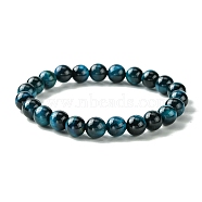 Dyed Natural Tiger Eye Round Beaded Stretch Bracelets for Women, Inner Diameter: 2-1/2 inch(6.5cm)(BJEW-TA00437)