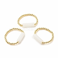 Natural White Jade Column Beaded Finger Ring with Synthetic Hematite, Gemstone Jewelry for Women, Golden, Inner Diameter: 16~19mm(RJEW-JR00460-02)
