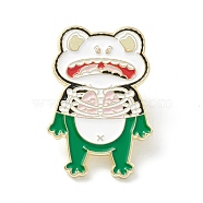 Skeleton Frog Enamel Pin, Halloween Alloy Brooch for Backpack Clothes, Light Gold, Green, 28x19.5x2mm, Pin: 1mm(JEWB-M022-11)