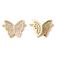Brass Micro Pave Clear Cubic Zirconia Connector Charms, Butterfly Links, Real 18K Gold Plated, 9.5x13x2mm, Hole: 1mm(KK-E068-VF248)