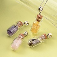 Cute Design Glass Wishing Bottle Antique Silver Tone Alloy Gemstone Pendants, with Wooden Bungs, Mixed Color, 47x34.5mm, Hole: 4.5mm(PALLOY-JF00068)