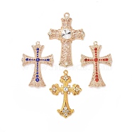 Alloy Medieval Big Pendants, with Rhinestone, Cross, Golden, Mixed Color, 75x50x7mm, Hole: 3.5mm, 72x49x5mm, Hole: 2mm, 87x58x9mm, Hole: 5mm, 72x49.5x5.5mm, Hole: 2.5mm, 4pcs/set(ALRI-X0007-02G)