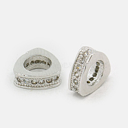 Brass Cubic Zirconia Beads, Triangle, Platinum, 9x3mm, Hole: 5mm(ZIRC-F001-166P)