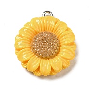Opaque Resin Pendants, Sunflower Charms with Platinum Plated Iron Loops, Gold, 25x22x6mm, Hole: 2mm(FIND-H045-01B)