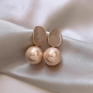 Alloy Enamel Stud Earring, with Sterling Silver Pin and Plastic Bead, Round, Rosy Brown, 22mm(WG78047-08)