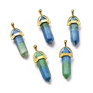 Natural Dyed Calcite Double Terminated Pointed Pendants, with Golden Tone Brass Findings, Bullet, Dark Sea Green, 40~41x13.5x10mm, Hole: 4x5mm(G-G852-07A)