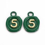 Spray Painted Alloy Pendants, Cadmium Free & Lead Free, Oval with Number 5, Dark Green, 26x18.5x3mm, Hole: 4mm(PALLOY-Q433-035A-RS)