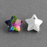 Star Electroplated Glass Pendants, Silver Plated Bottom, Faceted, Colorful, 13x14.5x8mm, Hole: 1mm(EGLA-R084-04)