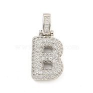 Brass Micro Pave Clear Cubic Zirconia Pendants, Platinum, Letter B, 31x14x5mm, Hole: 3x6mm(KK-B099-01P-B)