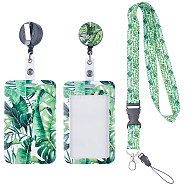 Leaf Pattern ABS Plastic ID Badge Holder Sets, include Lanyard and Retractable Badge Reel, ID Card Holders with Clear Window, Rectangle, Green, Card: 110x69x5.5mm, 1 set/box(AJEW-SC0002-25)
