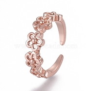 Adjustable Brass Toe Rings, Open Cuff Rings, Open Rings, Flower, Rose Gold, US Size 4 1/4(15mm)(RJEW-EE0002-14RG)