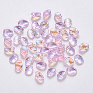 Transparent Spray Painted Glass Charms, AB Color Plated, Oval, Pink, 8.5x6x4.5mm, Hole: 1mm(GLAA-R211-05-F06)