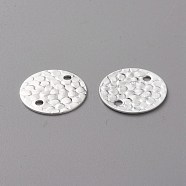Brass Normal Links Connectors, Long-Lasting Plated, Textured Flat Round, 925 Sterling Silver Plated, 15x0.5mm, Hole: 1.6mm(X-KK-H739-17S)