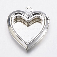 Brass Locket Pendants, Heart, Silver Color Plated, 25x23x5mm, Hole: 1.5mm(X-KK-N0116-014S)