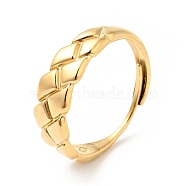 Ion Plating(IP) 304 Stainless Steel Textured Rhombus Adjustable Ring for Women, Golden, US Size 9(18.9mm)(RJEW-I085-05G)
