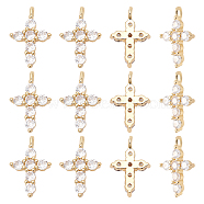 12Pcs Brass Micro Pave Cubic Zirconia Pendants, Cadmium Free & Lead Free, Long-Lasting Plated, Cross, Clear, Real 18K Gold Plated, 14x9.5x3mm, Hole: 1.2mm(KK-CA0003-65)