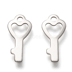201 Stainless Steel Charms, Laser Cut, Key, Stainless Steel Color, 13x6x0.5mm, Hole: 1.4mm(STAS-B001-22P)