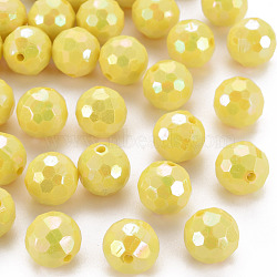 Opaque Acrylic Beads, Faceted, Dyed, AB Color, Round, Yellow, 12x11.5mm, Hole: 1.8mm, about 560pcs/500g(TACR-S154-10F-08)