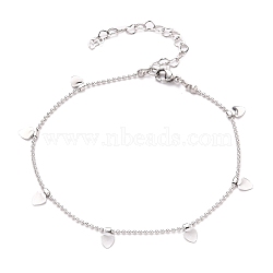 304 Stainless Steel Heart Charm Anklets, with Ball Chains and Lobster Claw Clasps, Stainless Steel Color, 9 inch(22.9cm)(AJEW-AN00354)