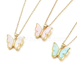 Brass Pendant Necklaces, with Resin and 304 Stainless Steel Cable Chains, Butterfly, Golden, Mixed Color, 19.29 inch(49cm)(NJEW-L146-32)