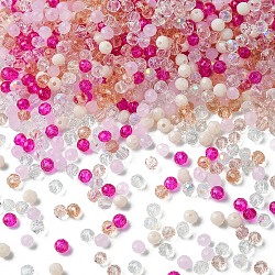 Glass Beads, Mixed Style, Faceted Rondelle, Pink, 4x3.5mm, Hole: 1mm, about 500pcs/bag(GLAA-YW0003-39B)