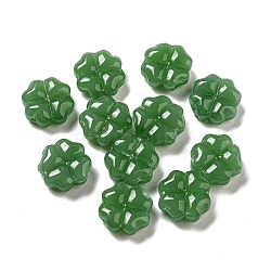 Imitation Jade Glass Beads, Green, Clover, 10.5x10.5x4.5mm, Hole: 1mm(GLAA-D017-01B)