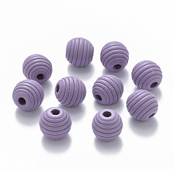 Painted Natural Wood Beehive Beads, Round, Lilac, 12x11mm, Hole: 3.5mm(WOOD-Q040-019B-A04)