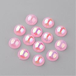 Acrylic Cabochons, AB Color Plated, Half Round, Pearl Pink, 8x4mm(MACR-Q171-8mm-09)
