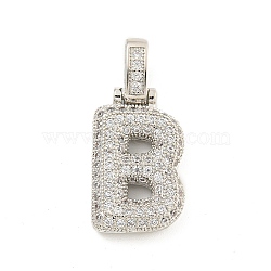 Brass Micro Pave Clear Cubic Zirconia Pendants, Platinum, Letter B, 31x14x5mm, Hole: 3x6mm(KK-B099-01P-B)