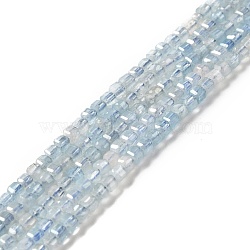Natural Aquamarine Beads Strands, Faceted, Cube, 2.5x2.5x2.5mm, Hole: 0.7mm, about 170pcs/strand, 15.35''(39cm)(G-D467-A10)