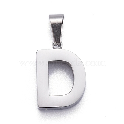 304 Stainless Steel Letter Pendants, Manual Polishing, Alphabet, Stainless Steel Color, Letter.D, 18x12.5x3.5mm, Hole: 6x3.5mm(STAS-H127-D-P)