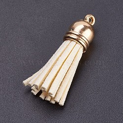 Faux Suede Cord Tassel Pendant Decorations, with CCB Plastic Findings, Golden, Creamy White, 36~38x10.5mm, Hole: 1.5mm(FIND-P027-B01)