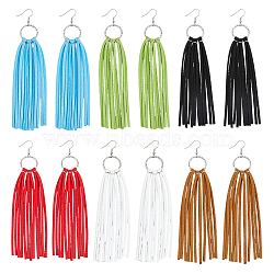 FIBLOOM 6 Pairs 6 Colors Faux Suede Tassel Earrings, Platinum Alloy Long Dangle Earrings, Mixed Color, 132x20mm, 1 Pair/color(EJEW-FI0003-08)