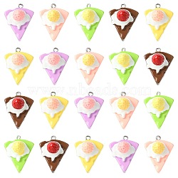 30Pcs 5 Colors Opaque Resin Imitation Food Pendants, Triangle Strawberry Cake Charms, with Platinum Tone Iron Loops, Mixed Color, 27.5x21.5x19.5mm, Hole: 2mm, 6pcs/color(RESI-CJ0003-45)
