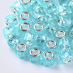 Transparent Resin European Beads, Large Hole Beads, with Silver Color Plated Double Brass Cores, Faceted, Column, Turquoise, 11.5x8mm, Hole: 5mm(RPDL-Q023-A-C01)