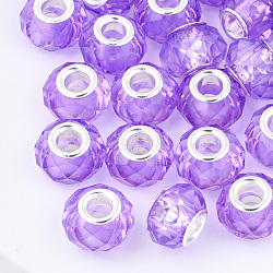 Handmade Glass European Beads, Large Hole Beads, Silver Color Brass Core, Medium Orchid, 14x8mm, Hole: 5mm(X-GPDL25Y-78)