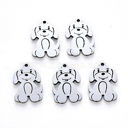 304 Stainless Steel Pendants, Laser Cut, Dog, Stainless Steel Color, 17x11x1mm, Hole: 1.2mm(X-STAS-N092-68)