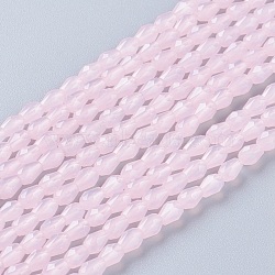 Opaque Solid Color Glass Beads Strands, Faceted, Teardrop, Pearl Pink, 5x3mm, Hole: 0.5mm, about 85~95pcs/strand, 16.5~18.7 inch(42~47.5cm)(X-GLAA-A036-G01)