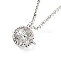 Brass Pendant Necklaces, with Iron Rolo Chains, Tree of Life, 32.28 inch(82cm), Pendant: 29x29x24mm(NJEW-P299-A09-P)