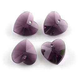 Faceted Heart Transparent Glass Charm Pendants, Purple, 10x10x5mm, Hole: 1mm(GLAA-S054-06)