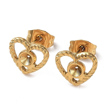 Ion Plating(IP) Rack Plating 304 Stainless Steel Stud Earring Findings, Earring Settings for Rhinestone, Heart, Real 18K Gold Plated, 9x10mm, Pin: 0.7mm, Fit for 2.5mm Rhinestone