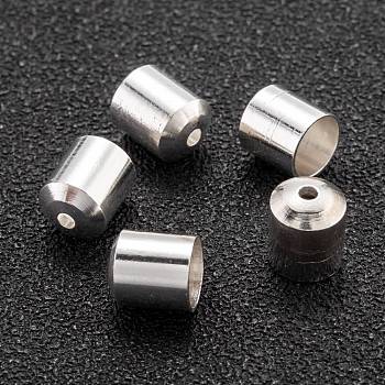 Brass Cord End, End Caps Long-Lasting Plated, Column, 925 Sterling Silver Plated, 7x6mm, Hole: 1.4mm, Inner Diameter: 5mm