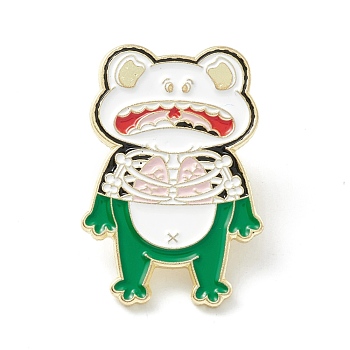 Skeleton Frog Enamel Pin, Halloween Alloy Brooch for Backpack Clothes, Light Gold, Green, 28x19.5x2mm, Pin: 1mm
