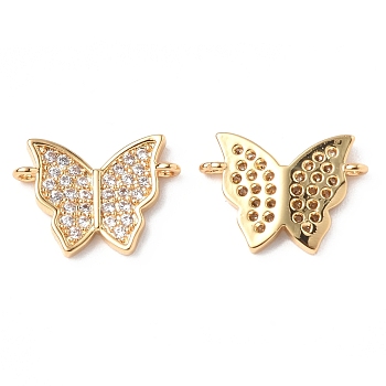 Brass Micro Pave Clear Cubic Zirconia Connector Charms, Butterfly Links, Real 18K Gold Plated, 9.5x13x2mm, Hole: 1mm