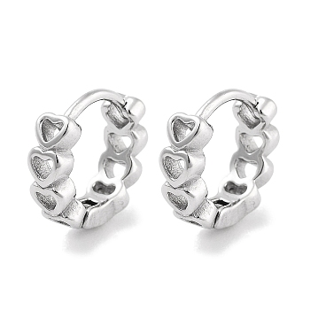 304 Stainless Steel Hollow Heart Huggie Hoop Earrings for Women, with 316 Surgical Stainless Steel Ear Pins, Stainless Steel Color, 10.8x3.5x11.2mm