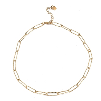 304 Stainless Steel Paperclip Chain Necklace, Real 18K Gold Plated, 16-1/2~17 inch(42~43.2cm)